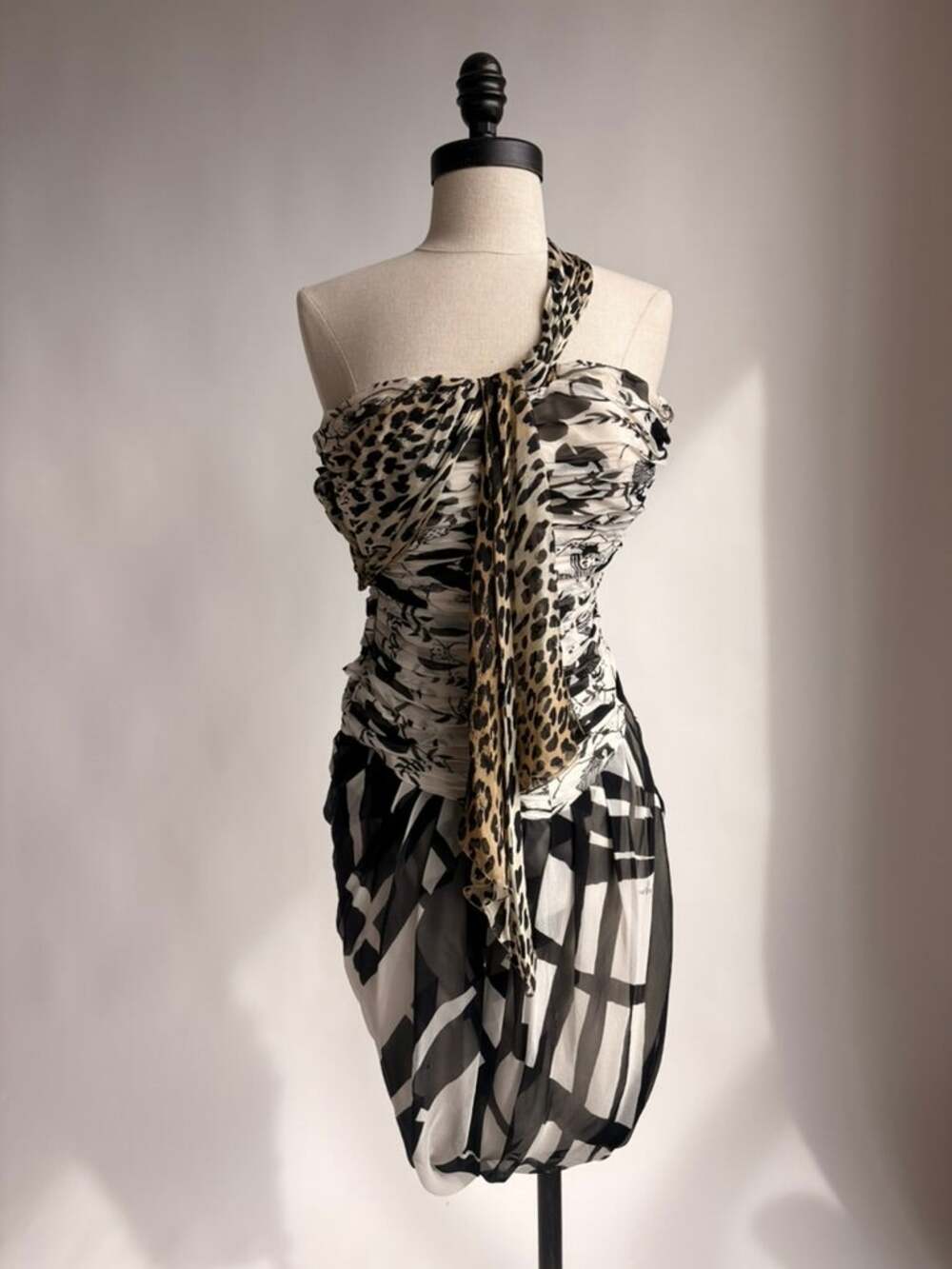 Emanuel Ungaro SS 2003 Mixed-Print One-Shoulder Dress - Size 38